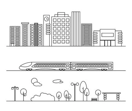 Vector city elements in linear style. 스톡 일러스트