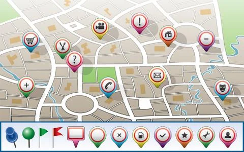 Vector city map with GPS icons Stock Illustration