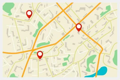 Vector city map with red markers 스톡 일러스트