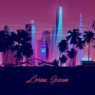 Vector city with palms, tower. Background template Stock-Illustration