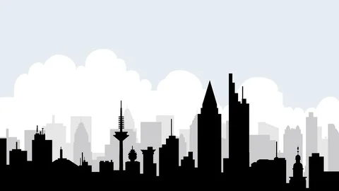 Vector City Skyline &amp; Airplane Stock Footage 127485376
