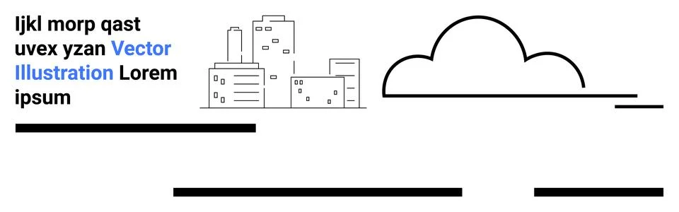 Vector Cityscape with Cloud, Text Elements, and Lines for Modern Web Design Stock Illustration