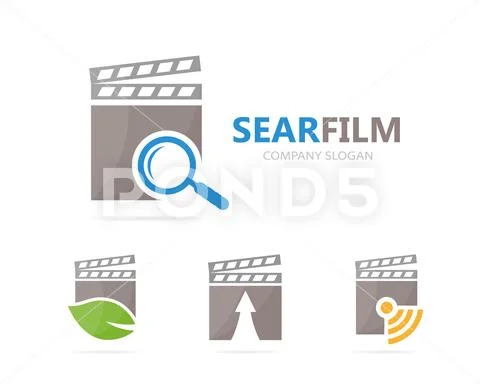 Vector of clapperboard and loupe logo combination. Cinema and magnifying glass Stock Illustration