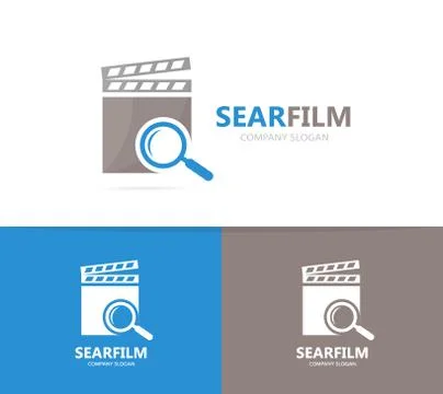 Vector of clapperboard and loupe logo combination. Cinema and magnifying glass Stock Illustration