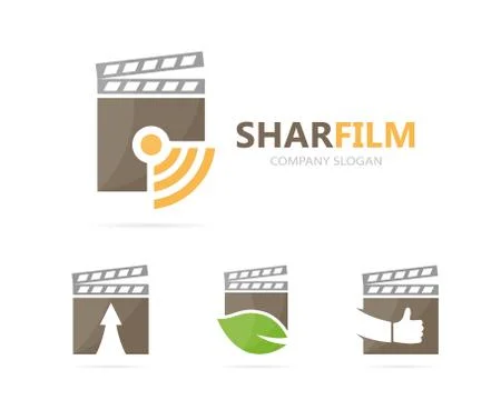 Vector of clapperboard and wifi logo combination. Cinema and signal symbol or Stock Illustration