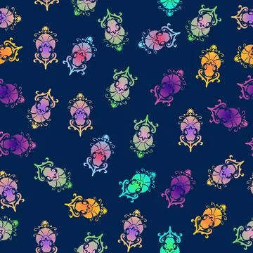 Vector classic on a dark blue background. Floral art nouveau seamless pattern Stock Illustration