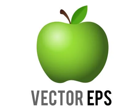Vector classic green apple icon, shown with stem, single, leaf Stock Illustration