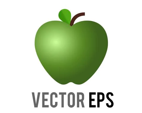 Vector classic green apple icon, shown with stem, single, leaf Stock Illustration