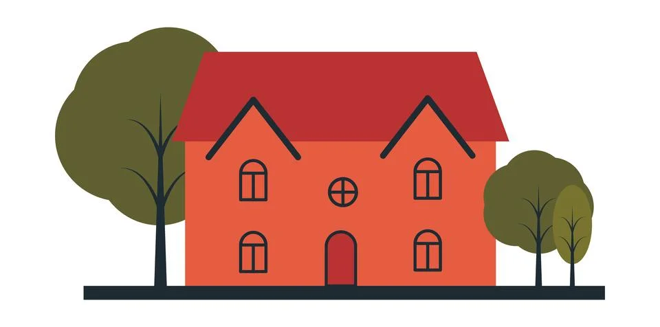 Vector classic house with trees around eps 10. Vector Inhabited place where Stock Illustration