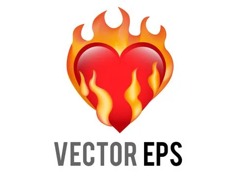 Vector classic love red glossy heart on fire icon, used for desire Stock Illustration
