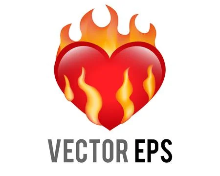 Vector classic love red glossy heart on fire icon Illustrazione stock