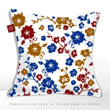 Vector Classic or Vintage Seamless Fabric Spring Floral Pattern Cushion. Stock Illustration