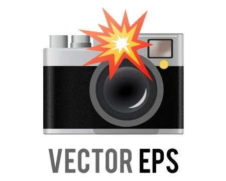 Vector classic profession black, silver casing camera icon with lens, flash 스톡 일러스트
