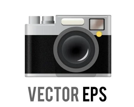 Vector classic profession black, silver casing camera icon with lens, flash Illustrazione stock