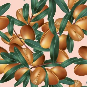 Vector Classic Shea Butter Nuts Seamless Pattern in Pink Background Stock Illustration