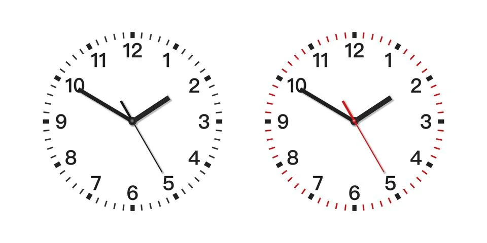 Vector Classic Simple Wall Clock with Numbers Isolated on White Background Illustrazione stock