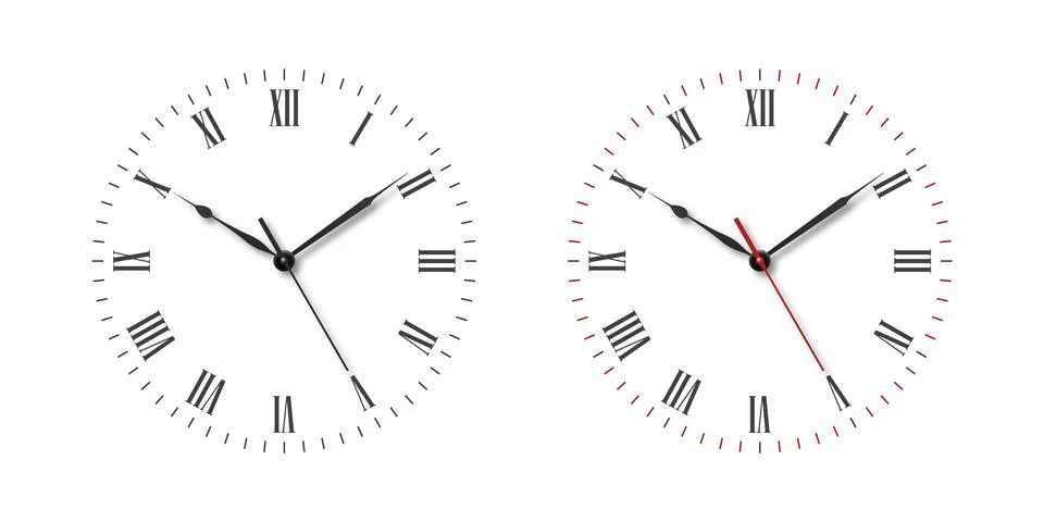 Vector Classic Simple Wall Clock or Watch Dial with Roman Numbers Set Isolated Stock Illustration