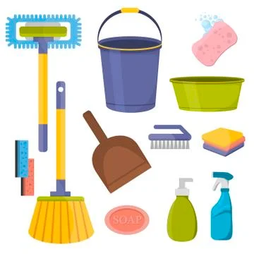 Vector cleaning tools. Flat design household supplies Stock Illustration