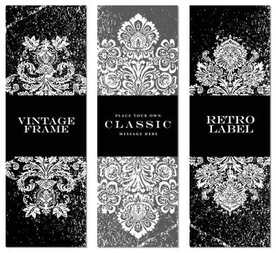 Vector clipart damask frame set with distress overlays Stock Illustration