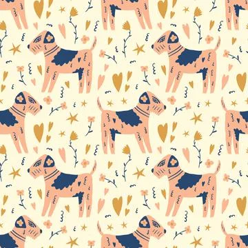 Vector clipart dog seamless pattern. Dogs breed. Stock Illustration