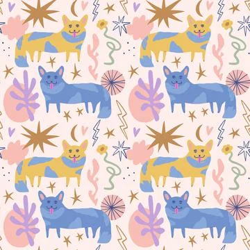 Vector clipart dog seamless pattern. Dogs breed. Illustrazione stock