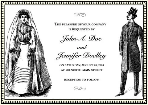 Vector clipart retro bride and groom frame Иллюстрация