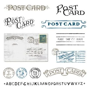 Vector clipart of retro postage and postcard stamps Иллюстрация