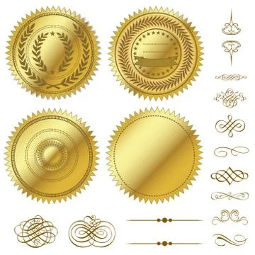 Vector clipart set of gold seals and ornaments Иллюстрация