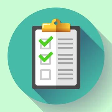 Vector clipboard with green checklist icon flat Stock Illustration