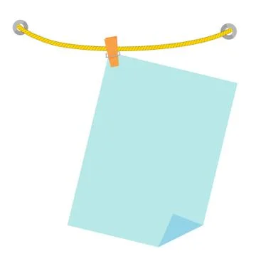 Vector Clipped Blue Blank Message note, at Yellow Rope, Isolated on White Illustrazione stock
