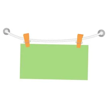 Vector Clipped Green Blank Message note, at White Rope, Isolated on White Stock Illustration