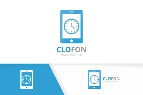 Vector clock and phone logo combination. Time and mobile symbol or icon. Unique Stock Illustration