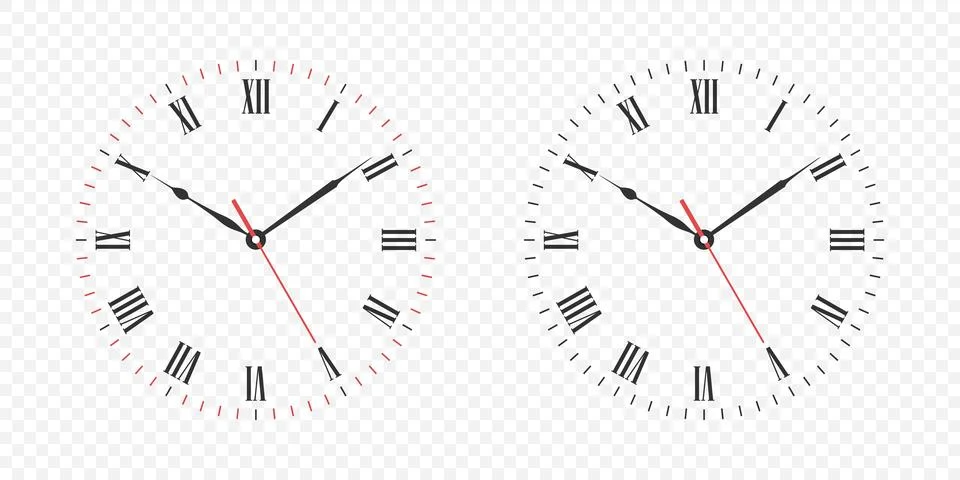 Vector Clock Face Set with Roman Numerals. Vector Clock Face Illustration with 스톡 일러스트