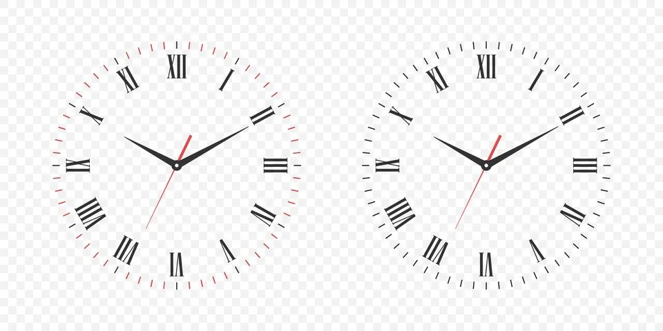 Vector Clock Face Set with Roman Numerals. Vector Clock Face Illustration with Stock Illustration
