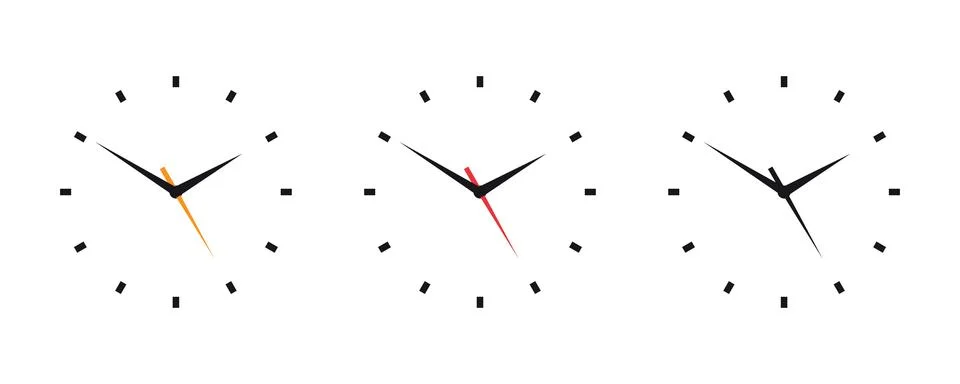 Vector clock face Set. White and black dial clock. Simple wall clock Stock Illustration