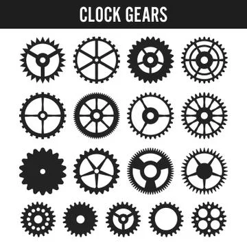 Vector Clock Gears. Black Icons Isolated On White Background 스톡 일러스트