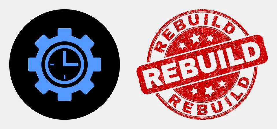 Vector Clock Setup Wheel Icon and Distress Rebuild Seal Ilustración de archivo