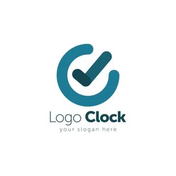 Vector clock, time company logo design, business symbol concept, minimal line Stock Illustration