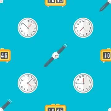 Vector clock watches seamless pattern. 스톡 일러스트