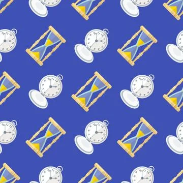 Vector clock watches seamless pattern. Stock Illustration