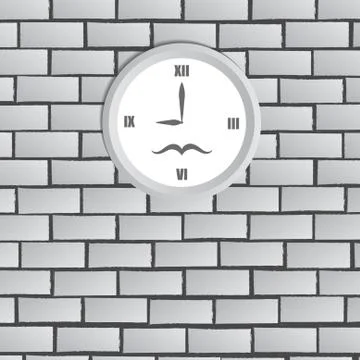 Vector : Clock on white brick wall Stock Illustration