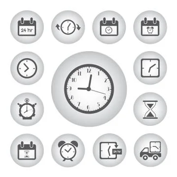 Vector clocks and time icon set Stock Illustration