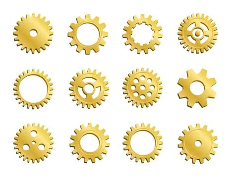 Vector Clockwork Cogwheel Collection. Set Of Gold Gear Wheels And Cogs Stock Illustration