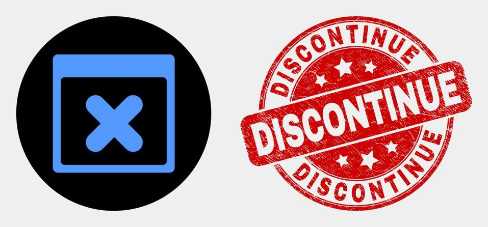 Vector Close Application Window Icon and Distress Discontinue Stamp Seal Stock Illustration