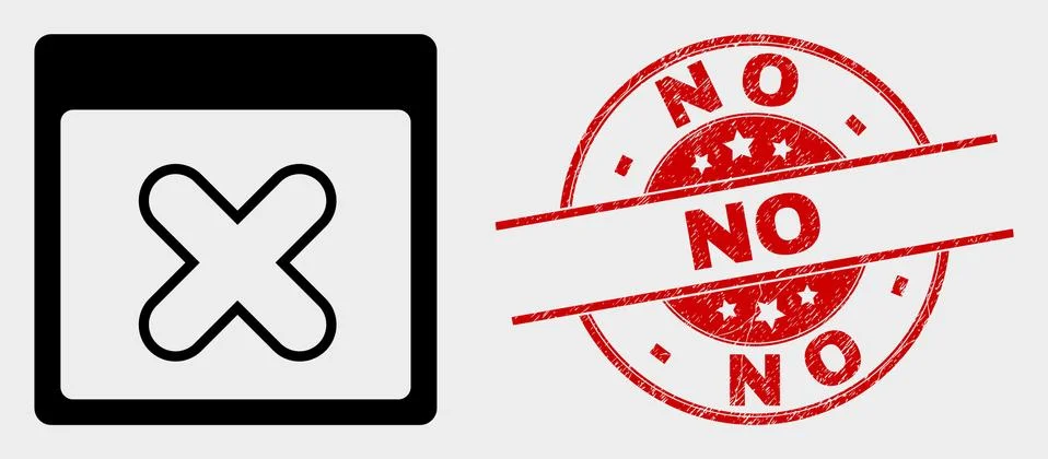 Vector Close Application Window Icon and Scratched No Stamp Seal Stock Illustration