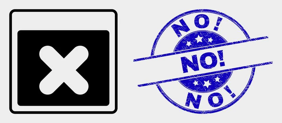 Vector Close Application Window Icon and Grunge No! Stamp Seal Stock Illustration