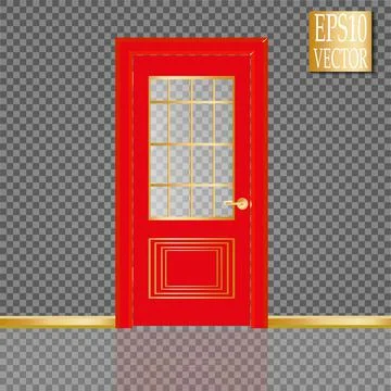 Vector closed door with frame isolated on background. Door with clear glass and Stock Illustration
