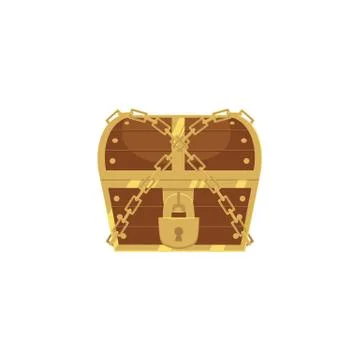 Vector closed locked chained wooden treasure chest Stock Illustration