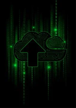 Vector : Cloud and arrow with green binary code on black background Stock Illustration