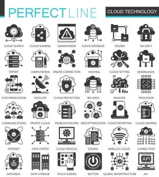 Vector Cloud and big data technology black mini concept icons and infographic イラスト素材